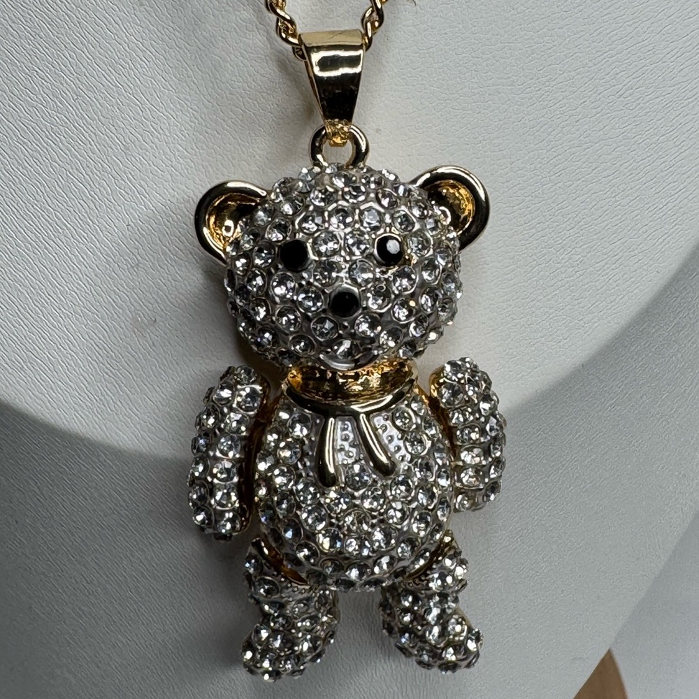 Blinged Out 3D Teddy Bear Pendant & Necklace